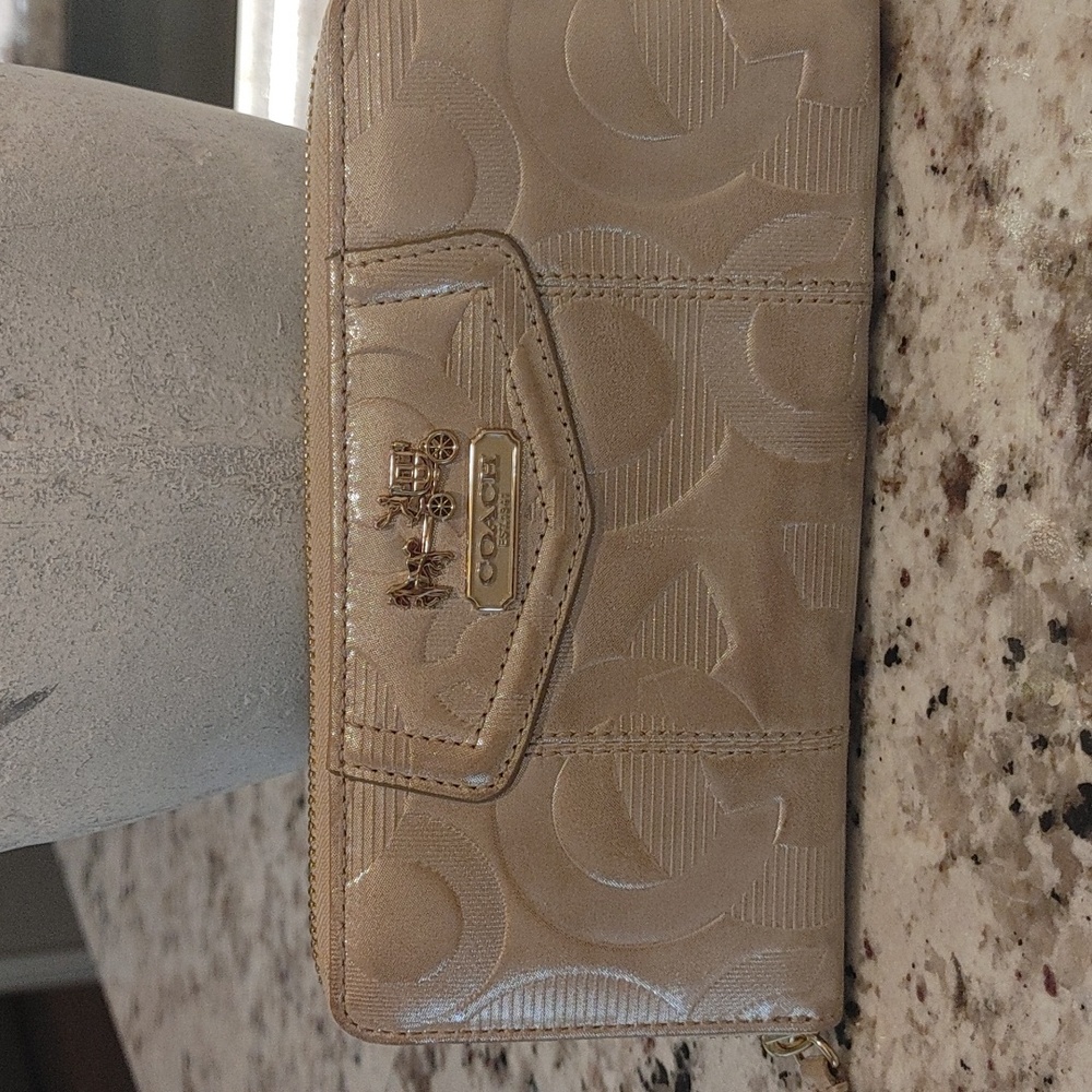 Coach Platinum Pearl Iridescent Leather Wallet